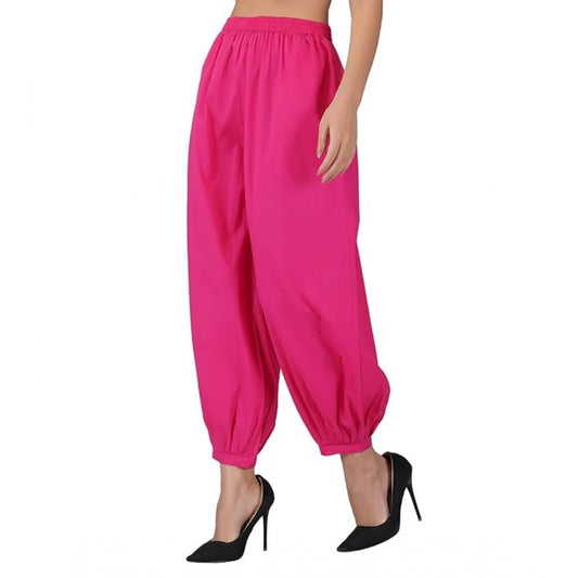 Casual Cotton Cambric Solid Elastic Waist Patiala Harem Pants (Pink)