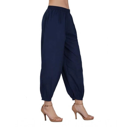 Casual Cotton Cambric Solid Elastic Waist Patiala Harem Pants (Navy Blue)