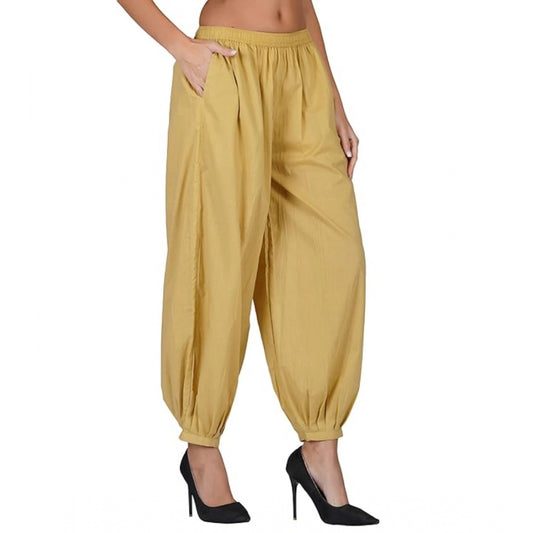 Casual Cotton Cambric Solid Elastic Waist Patiala Harem Pants (Beige)