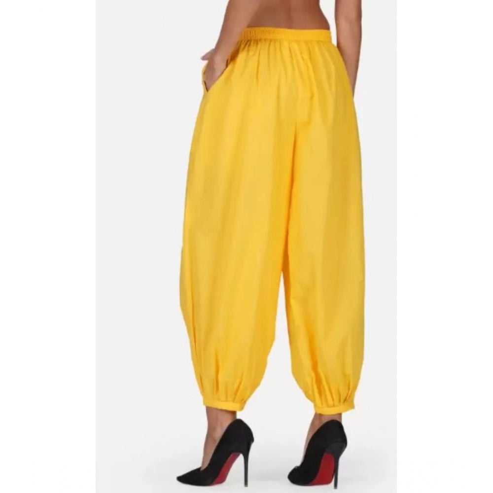 Casual Cotton Cambric Solid Elastic Waist Patiala Harem Pants (Yellow)