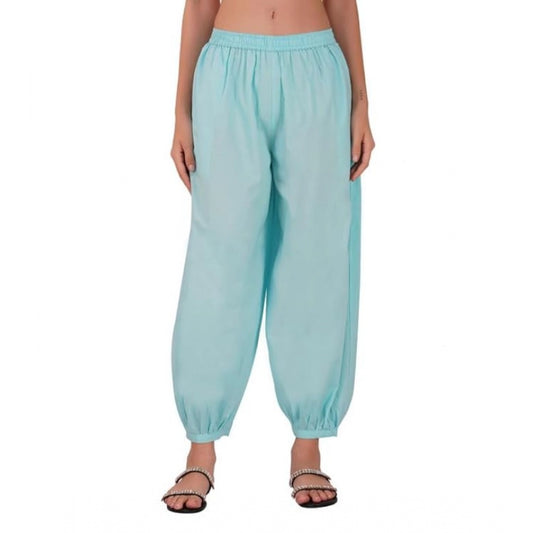 Casual Cotton Cambric Solid Elastic Waist Patiala Harem Pants (Blue)