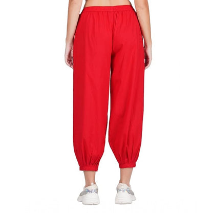 Casual Cotton Cambric Solid Elastic Waist Patiala Harem Pants (Red)