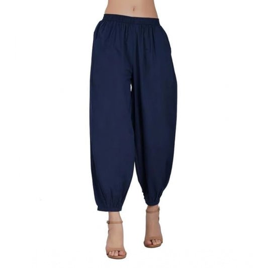 Casual Cotton Cambric Solid Elastic Waist Patiala Harem Pants (Navy Blue)