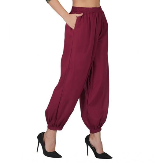 Casual Cotton Cambric Solid Elastic Waist Patiala Harem Pants (Maroon)