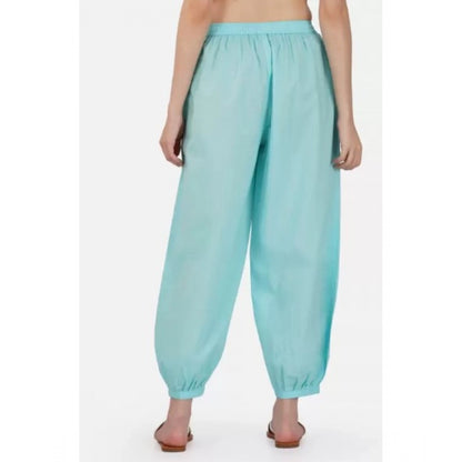 Casual Cotton Cambric Solid Elastic Waist Patiala Harem Pants (Blue)