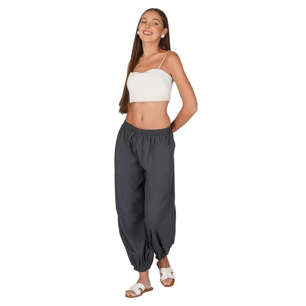 Casual Cotton Cambric Solid Elastic Patiala Harem Pants (Dark Grey)