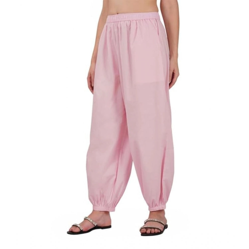 Casual Cotton Cambric Solid Elastic Waist Patiala Harem Pants (Pink)