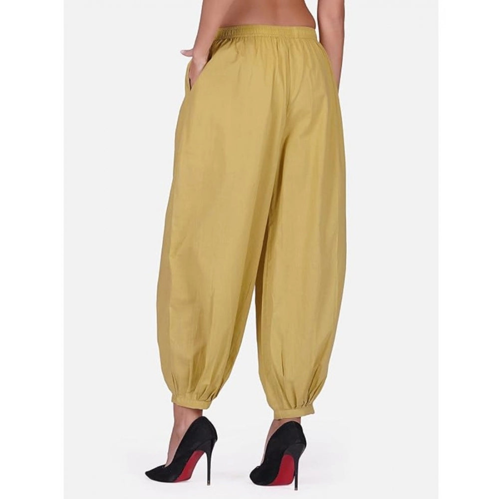 Casual Cotton Cambric Solid Elastic Waist Patiala Harem Pants (Beige)