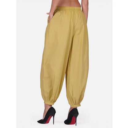 Casual Cotton Cambric Solid Elastic Waist Patiala Harem Pants (Beige)