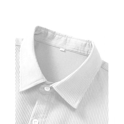 Generic Men's Casual Short Sleeve Striped Cotton Blended Shirt (White)