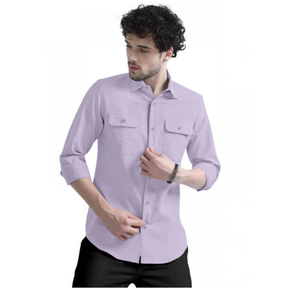 Generic Men's Casual Short Sleeve Striped Cotton Blended Shirt (Purple)