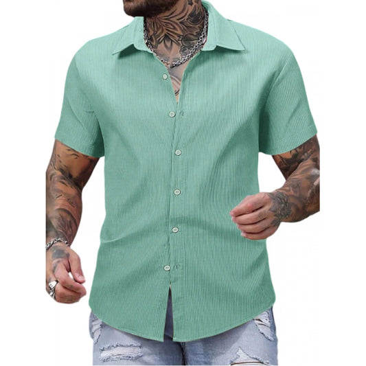 Generic Men's Casual Short Sleeve Striped Cotton Blended Shirt (Green)