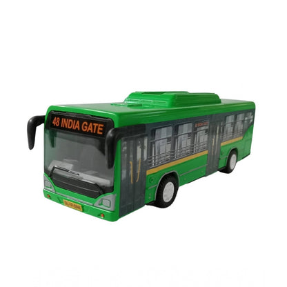 Generic Plastic 6 Wheels Pull Back Action Low Floor Bus (Green)