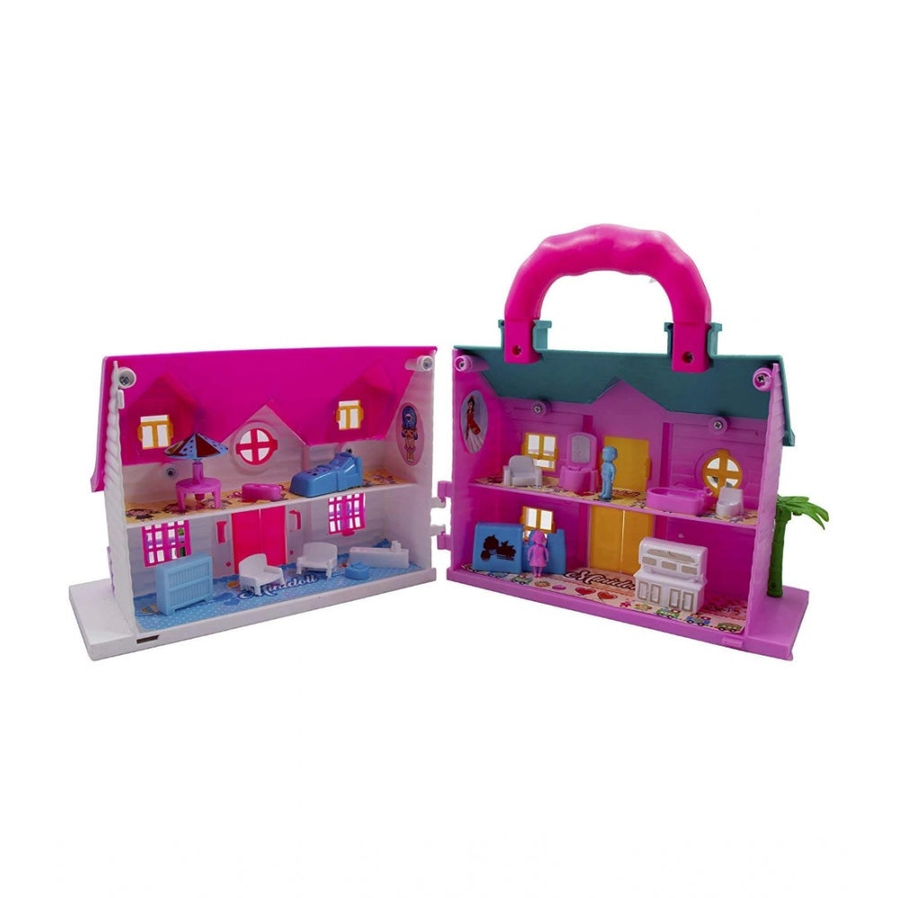 Generic Plastic Dollhouse For Girls 2 Room Set (Pink)