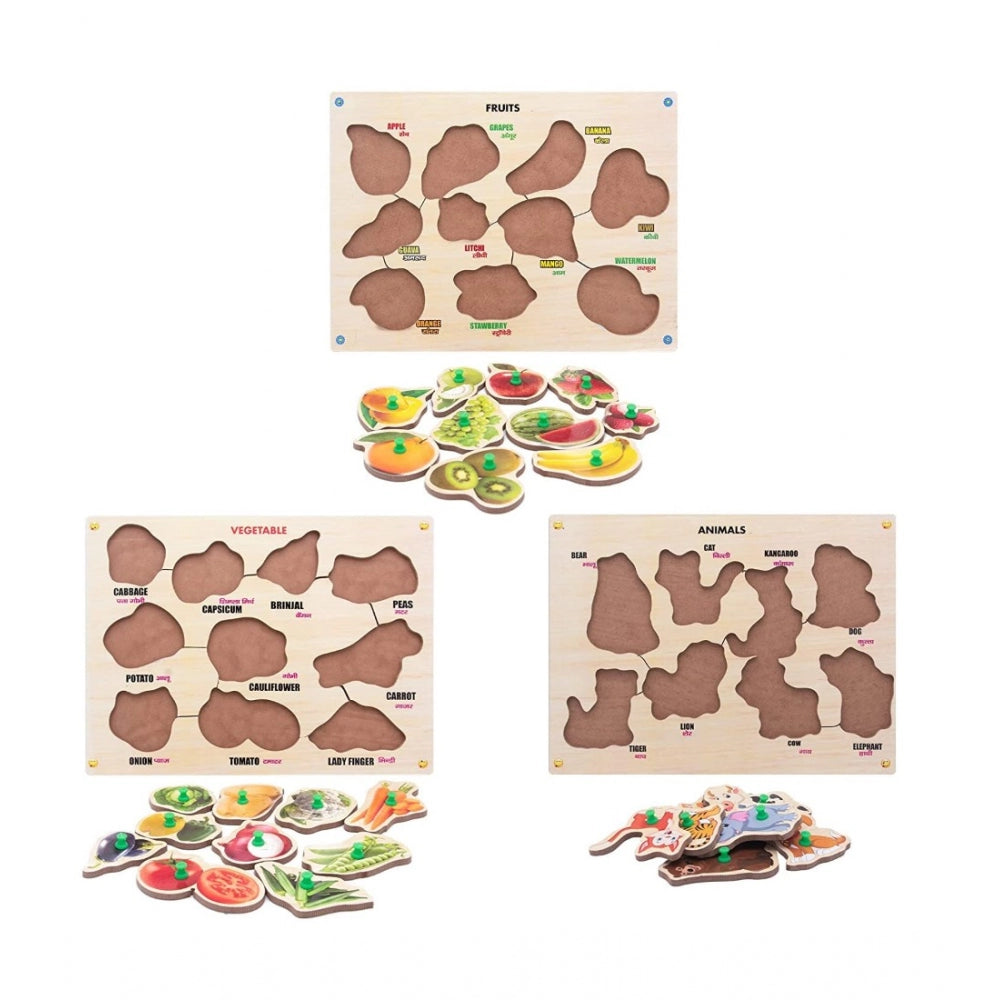 Generic Plastic Educational Learning Wooden Domestic Animal Puzzles Board For Kids (Assorted)