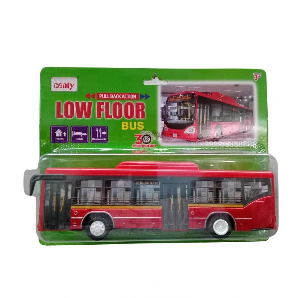 Generic Plastic 6 Wheels Pull Back Action Low Floor Bus (Red)