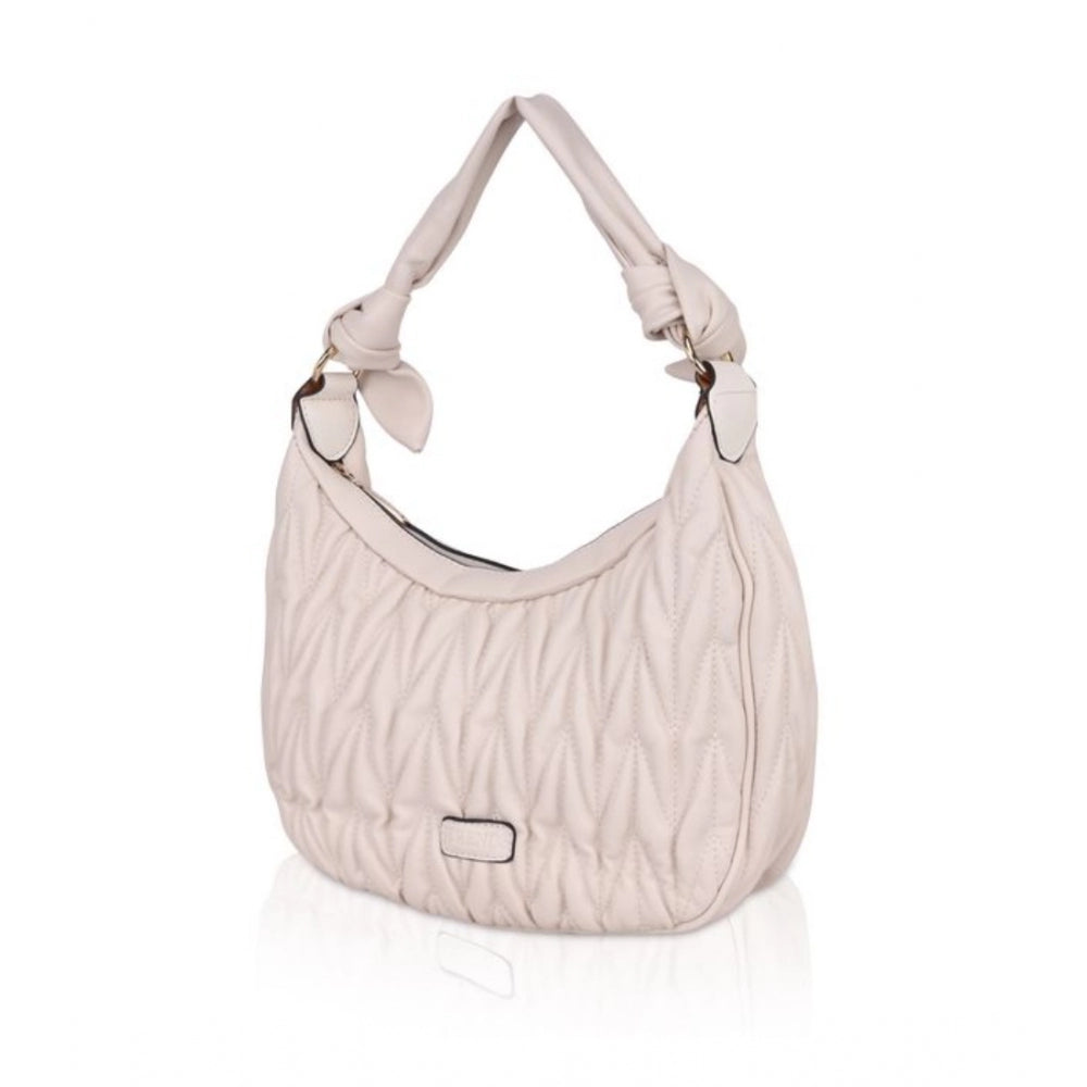 Generic Women's Faux Leather Textured Handbag (Beige White)