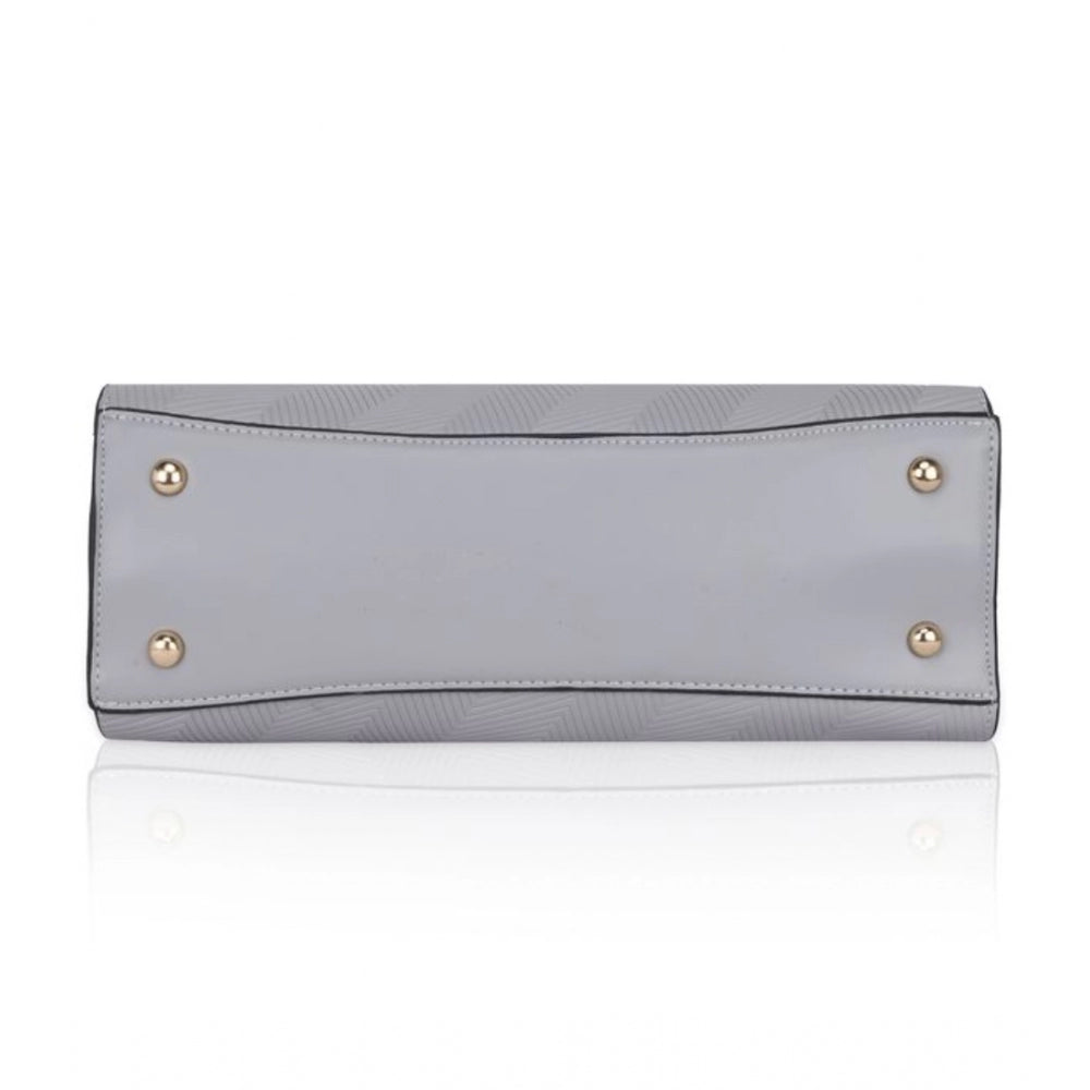 Generic Women's Faux Leather Textured Adjustable Long Belt Handbag (Grey)