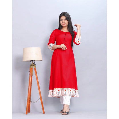 Casual Viscose Rayon 3-4th Sleeve Kurti (Red)