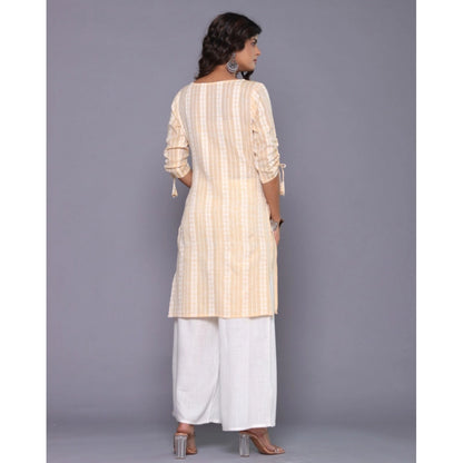 Casual Cotton Blend 3-4th Sleeve Straight Kurti (Yellow)