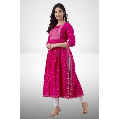 Casual Viscose Rayon 3-4th Sleeve Nayra Cut Kurti (Pink)