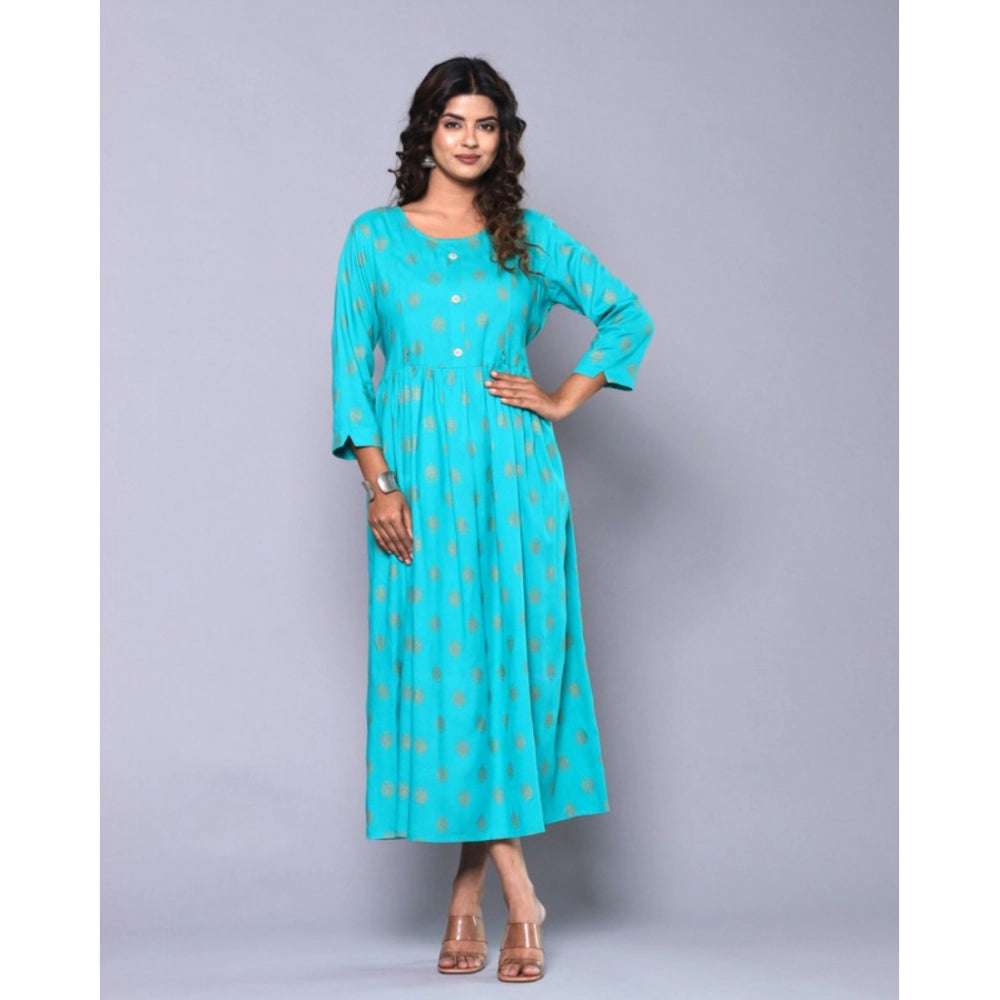 Casual Viscose Rayon 3-4th Sleeve Maternity Kurti (Aqua Blue)