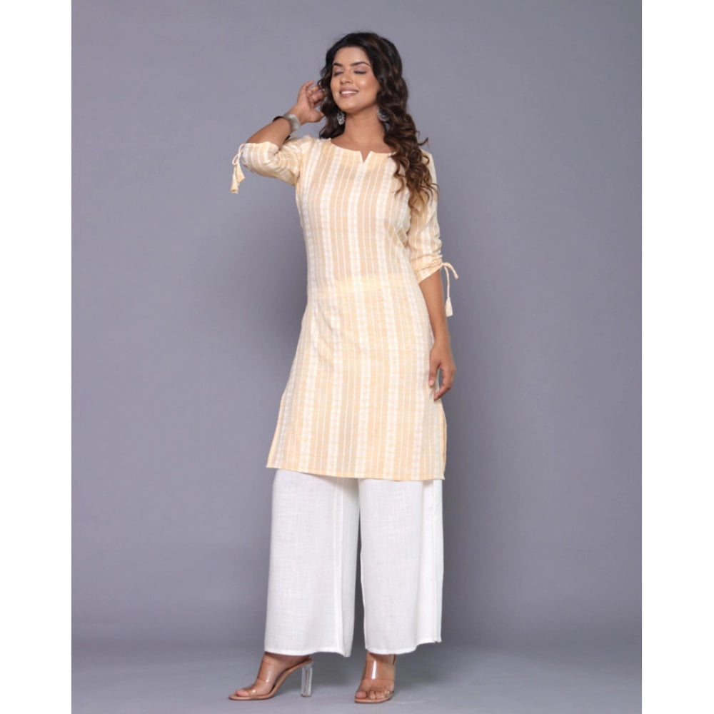 Casual Cotton Blend 3-4th Sleeve Straight Kurti (Yellow)