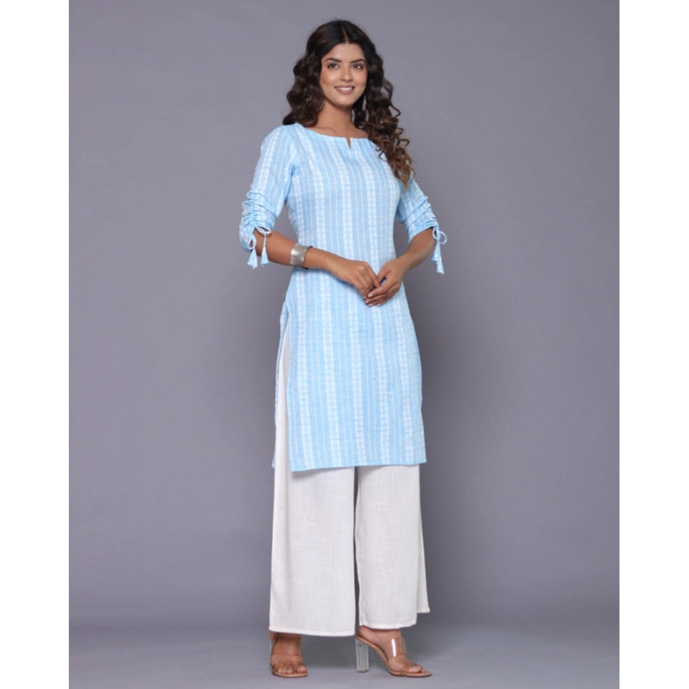 Casual Cotton Blend 3-4th Sleeve Straight Kurti (Aqua Blue)