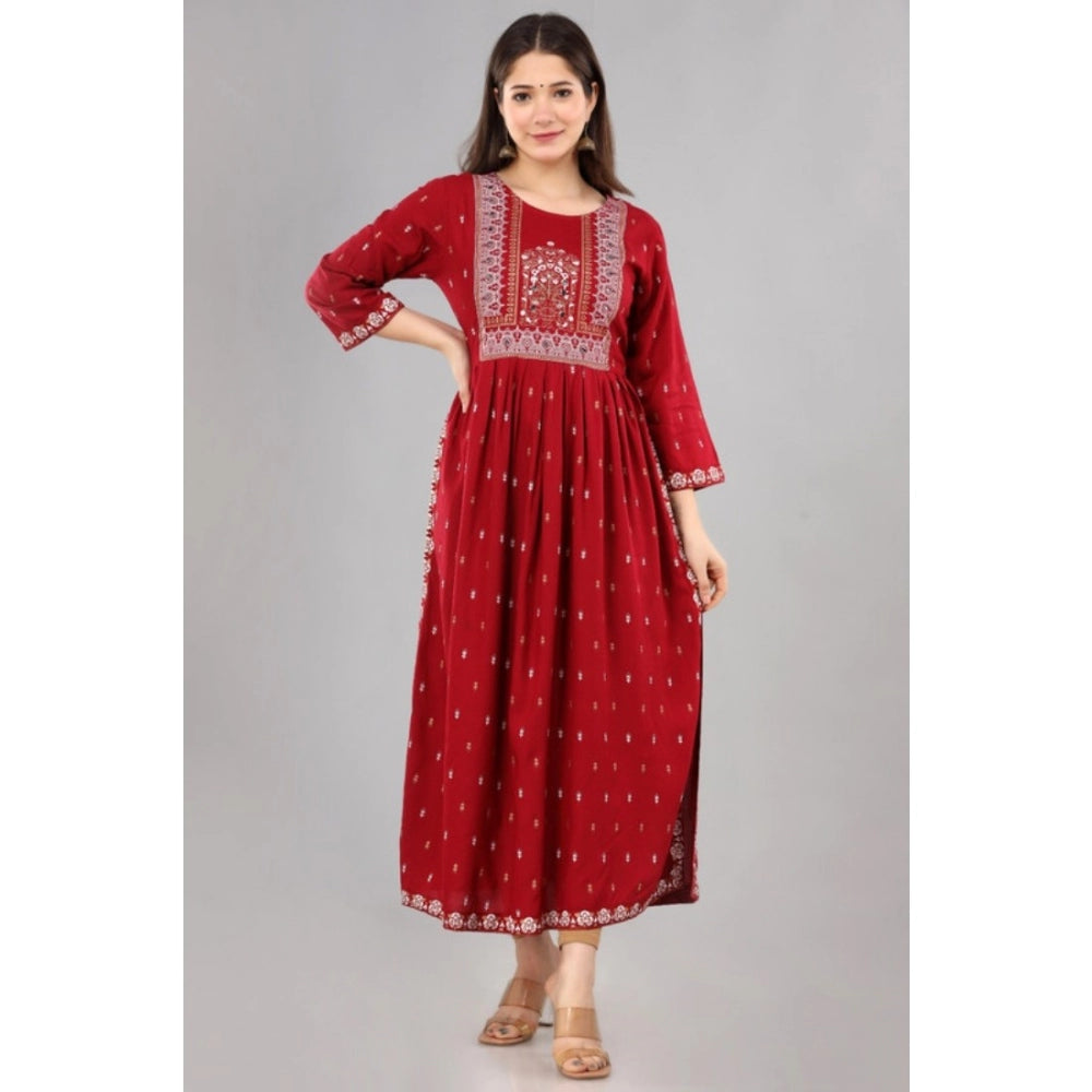 Casual Viscose Rayon 3-4th Sleeve Nayra Cut Kurti (Red)