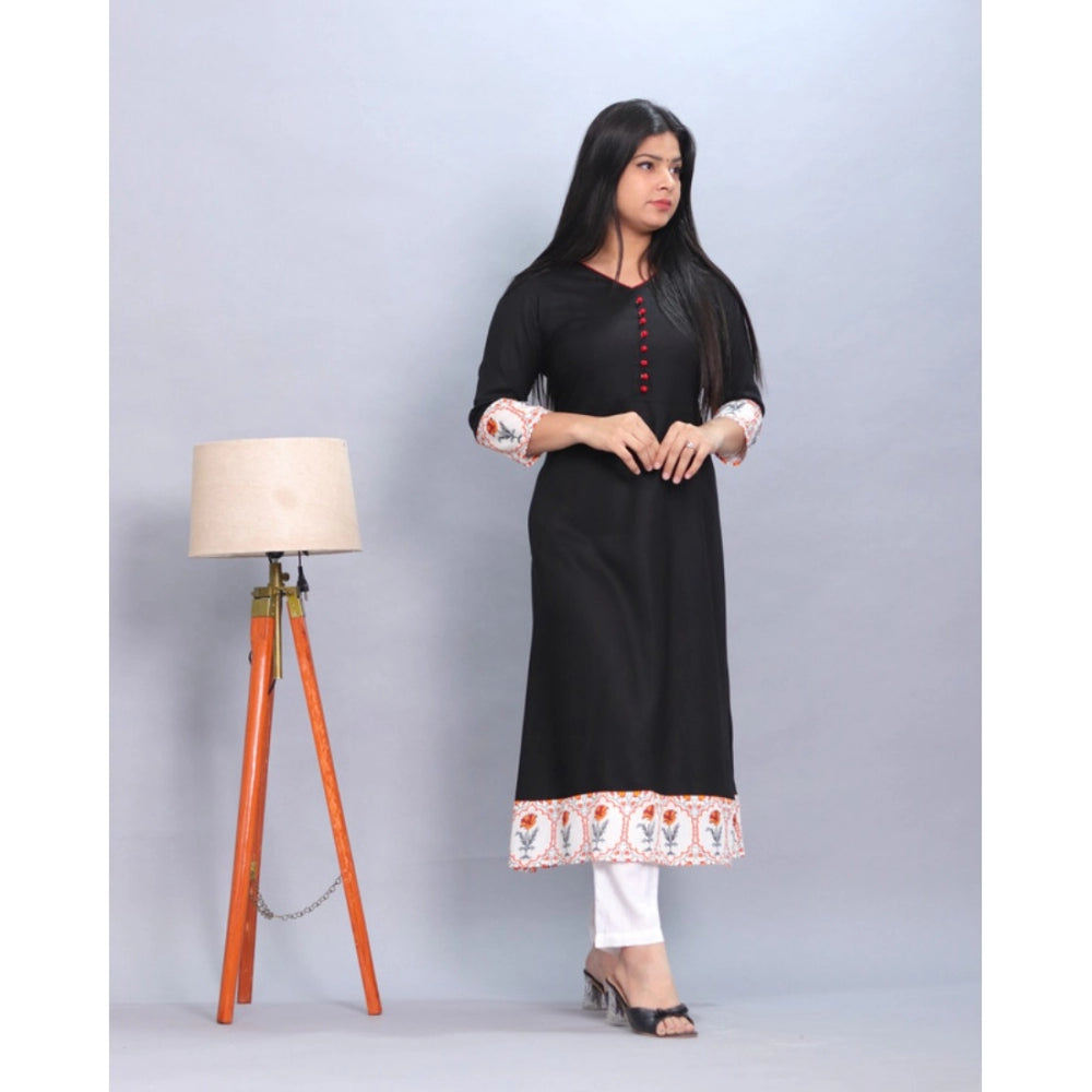 Casual Viscose Rayon 3-4th Sleeve Kurti (Black)