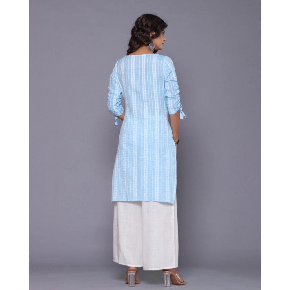 Casual Cotton Blend 3-4th Sleeve Straight Kurti (Aqua Blue)