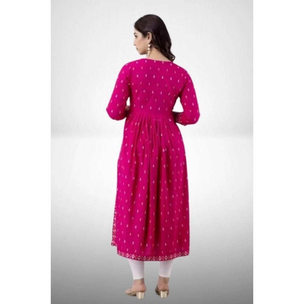 Casual Viscose Rayon 3-4th Sleeve Nayra Cut Kurti (Pink)