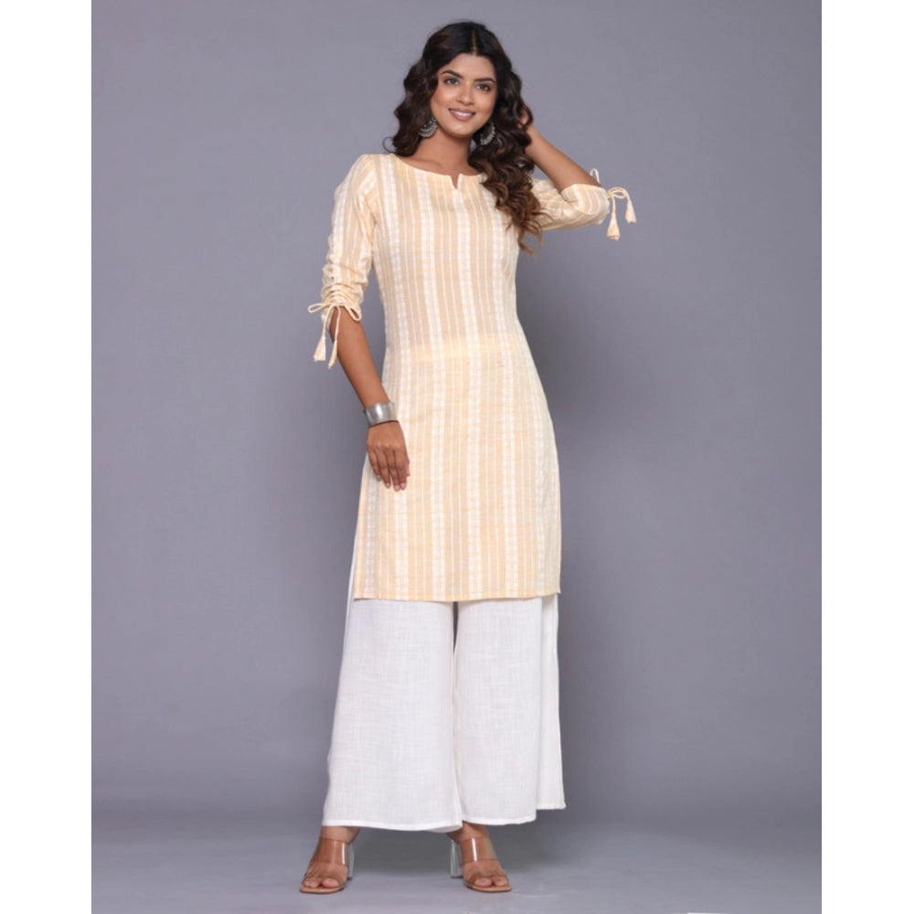 Casual Cotton Blend 3-4th Sleeve Straight Kurti (Yellow)