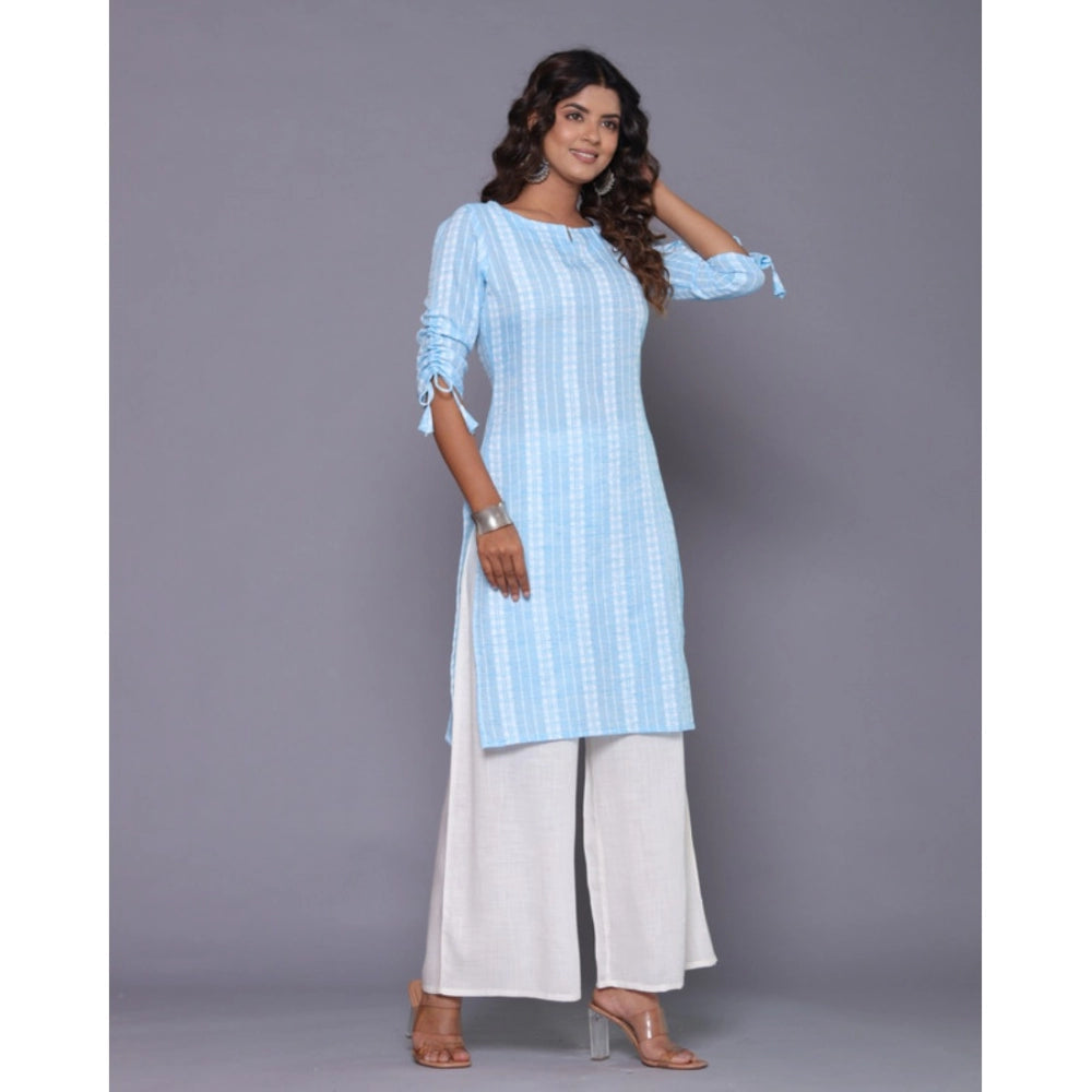 Casual Cotton Blend 3-4th Sleeve Straight Kurti (Aqua Blue)