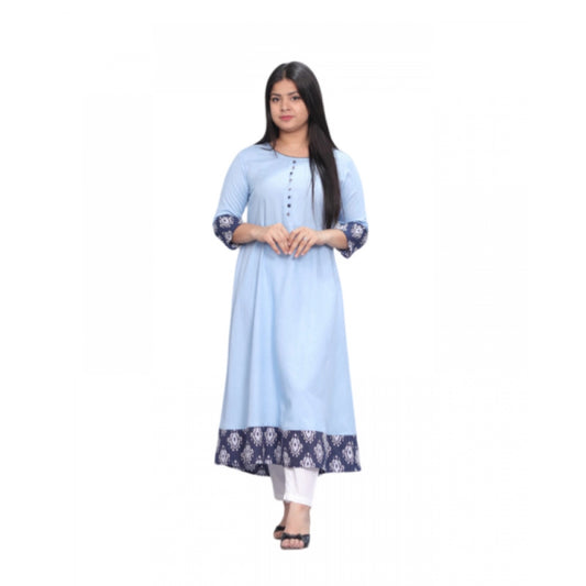 Casual Viscose Rayon 3-4th Sleeve Kurti (Light Blue)