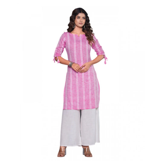 Casual Cotton Blend 3-4th Sleeve Straight Kurti (Pink)