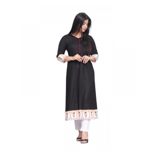 Casual Viscose Rayon 3-4th Sleeve Kurti (Black)