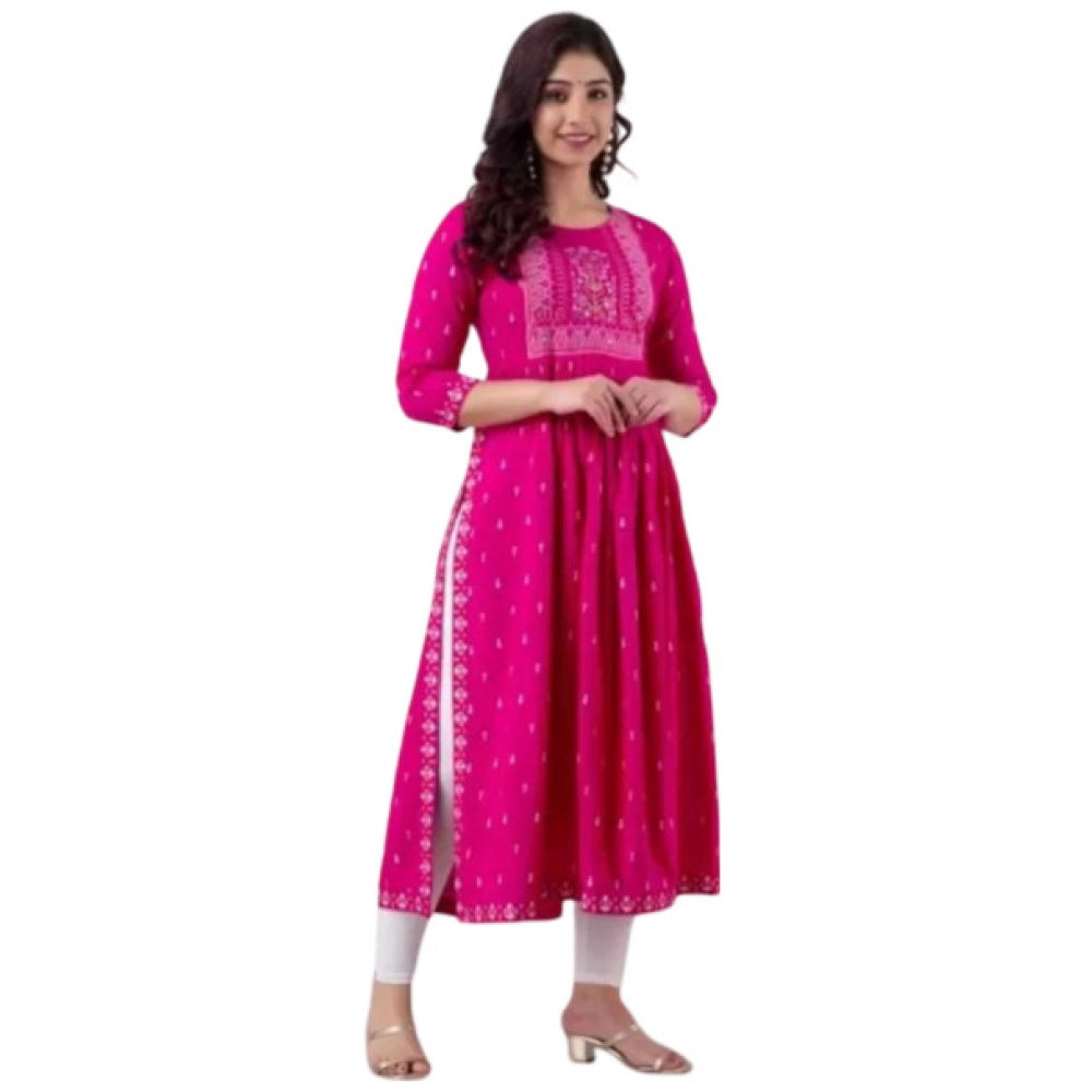 Casual Viscose Rayon 3-4th Sleeve Nayra Cut Kurti (Pink)