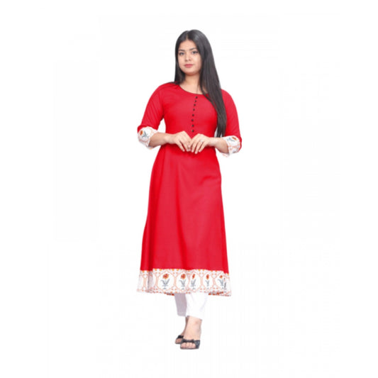 Casual Viscose Rayon 3-4th Sleeve Kurti (Red)