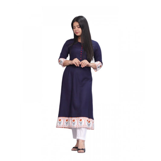 Casual Viscose Rayon 3-4th Sleeve Kurti (Navy Blue)