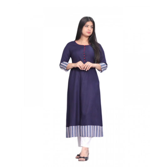 Casual Viscose Rayon 3-4th Sleeve Kurti (Navy Blue)