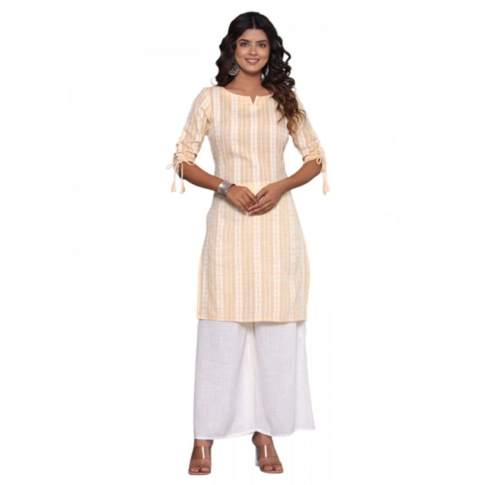 Casual Cotton Blend 3-4th Sleeve Straight Kurti (Yellow)