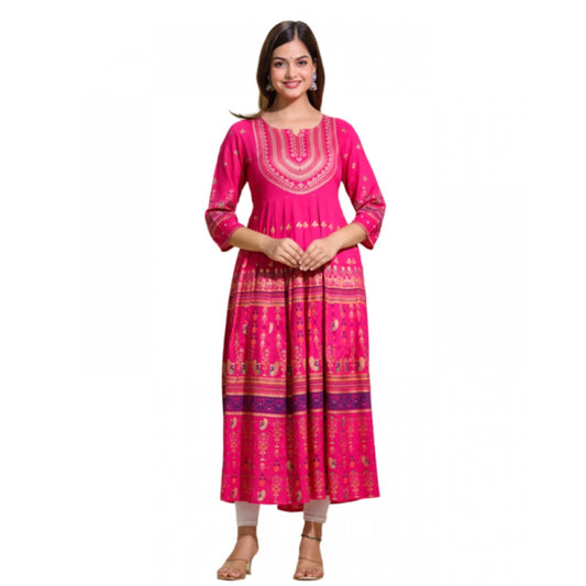 Casual Viscose Rayon 3-4th Sleeve Kurti (Pink)