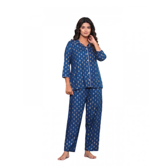 Casual Rayon 3-4th Sleeve Night Suit Set (Blue)