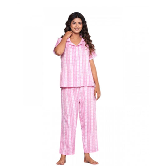 Generic Women's Casual Cotton Short Sleeve Full Night Suit Set (Pink)