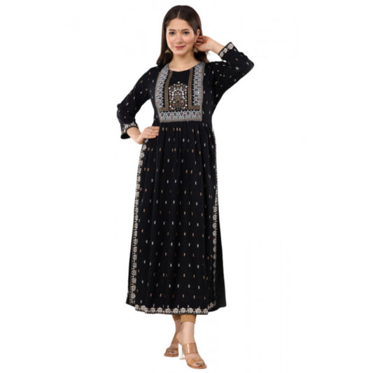 Casual Viscose Rayon 3-4th Sleeve Nayra Cut Kurti (Black)