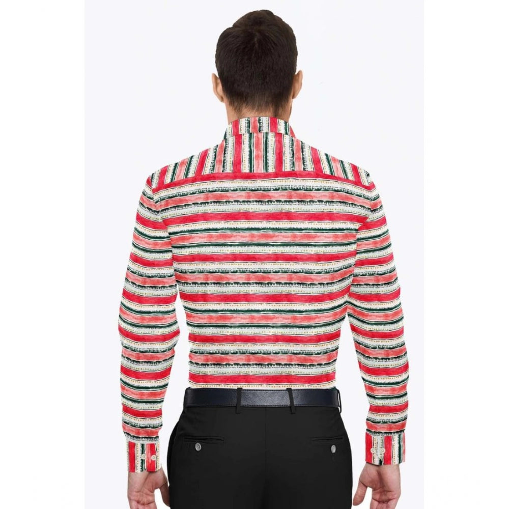 Generic Men's Cotton Blended Striped Full Sleeve Shirt (Red-White)