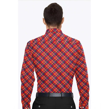 Generic Men's Cotton Blended Checked Full Sleeve Shirt (Red)