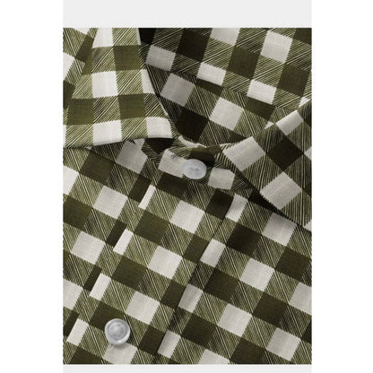 Generic Men's Cotton Blended Checked Full Sleeve Shirt (White-Green)