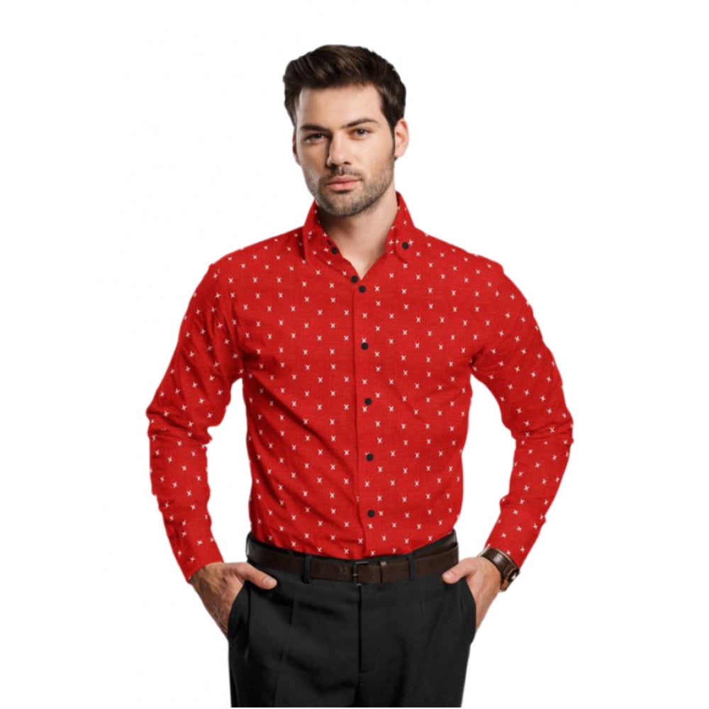 Generic Men's Cotton Blended Printed Full Sleeve Shirt (Red)